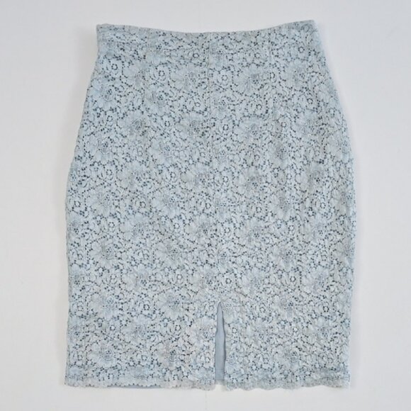 ZARA Basic Women's Light Blue Embroidered Lace Pencil Skirt Back Slit Size M - Picture 2 of 15